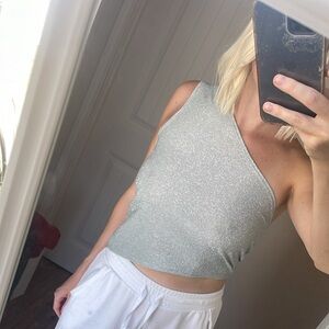 Urban outfitters asymmetrical one shoulder top in silver